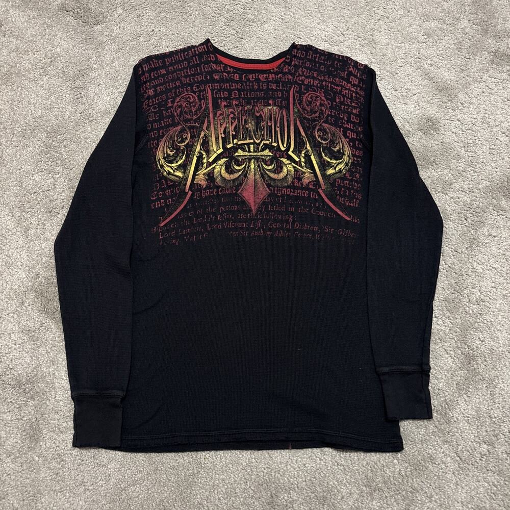 Vintage Affliction Thermal Size Medium Wings Skull Cross Y2K Grunge Black Red